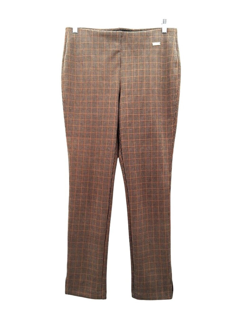 Rafaella Velvet Houndstooth Plaid Patterned Slim Leg Pants Size 12 Brown & Black